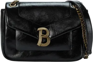 Satchel Bag with Chain Strap, Designer Crossbody Bag with uinique Bronze Metal Logo, Shoulder Bag for Women