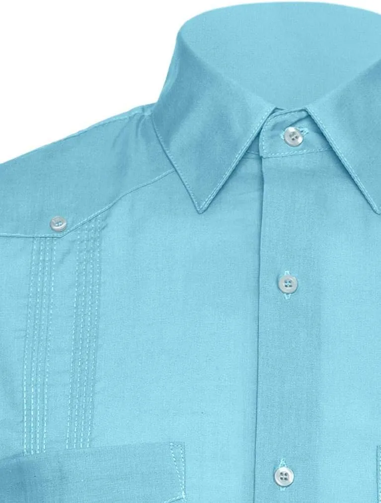 Short Sleeve Guayabera Shirt - for Men Cuban Linen Look