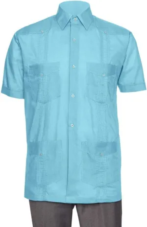 Short Sleeve Guayabera Shirt - for Men Cuban Linen Look