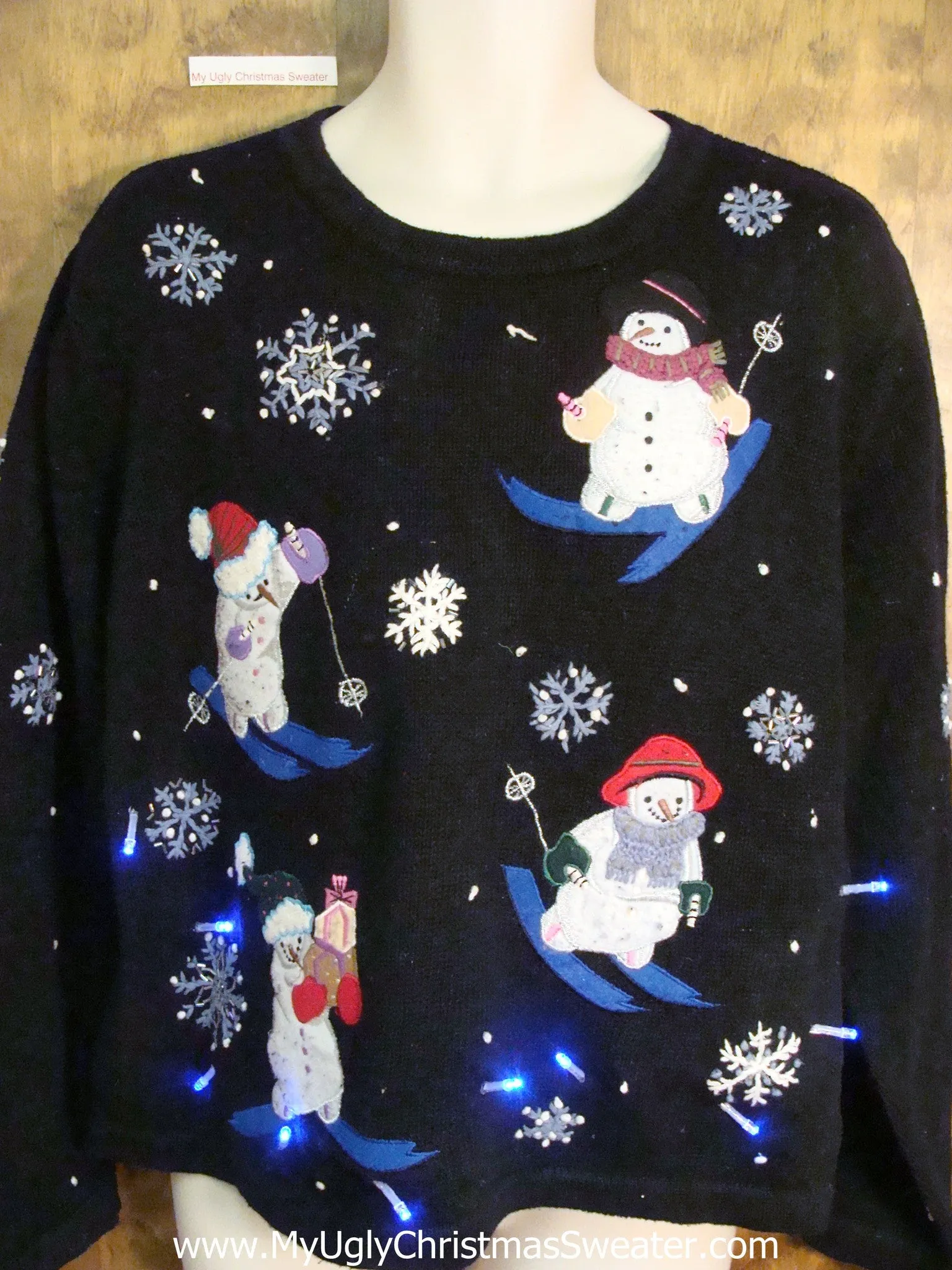 Skiing Snowmen Light Up Ugly Xmas Sweater