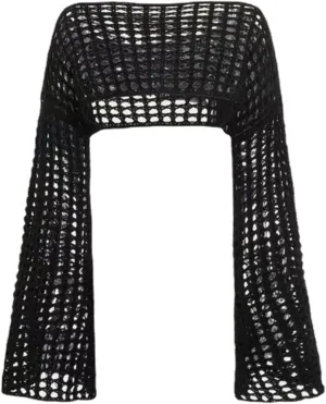 Sweaters,Women Grunge-Crochet Knit See Through Crop Tops Up Shrug Long Sleeve Neck Casual Cropped Smock Top Blouse