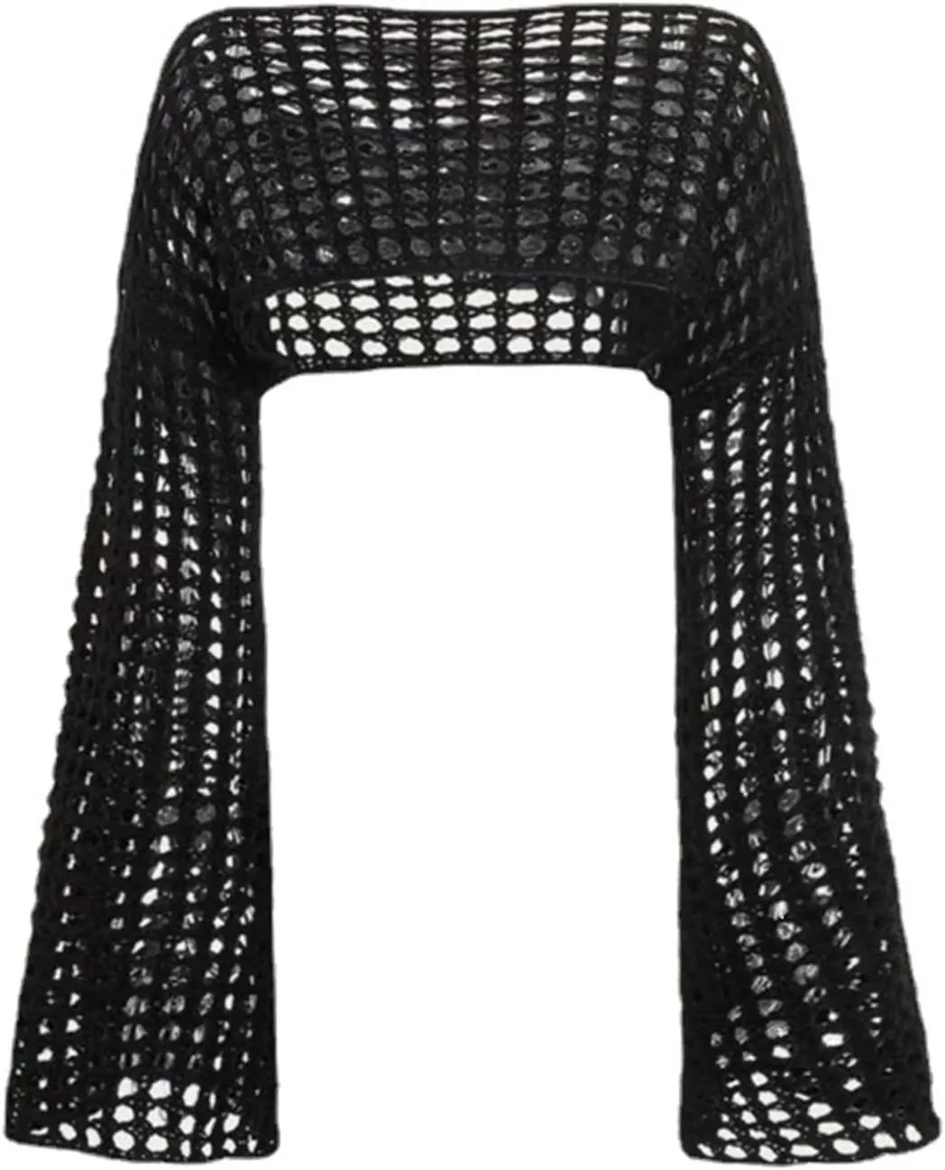 Sweaters,Women Grunge-Crochet Knit See Through Crop Tops Up Shrug Long Sleeve Neck Casual Cropped Smock Top Blouse