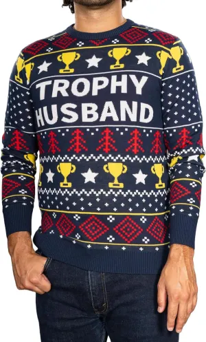 Trophy Husband and Wife Couple's Adult Unisex Funny Fully Knitted Long Sleeve Ugly Christmas Sweater