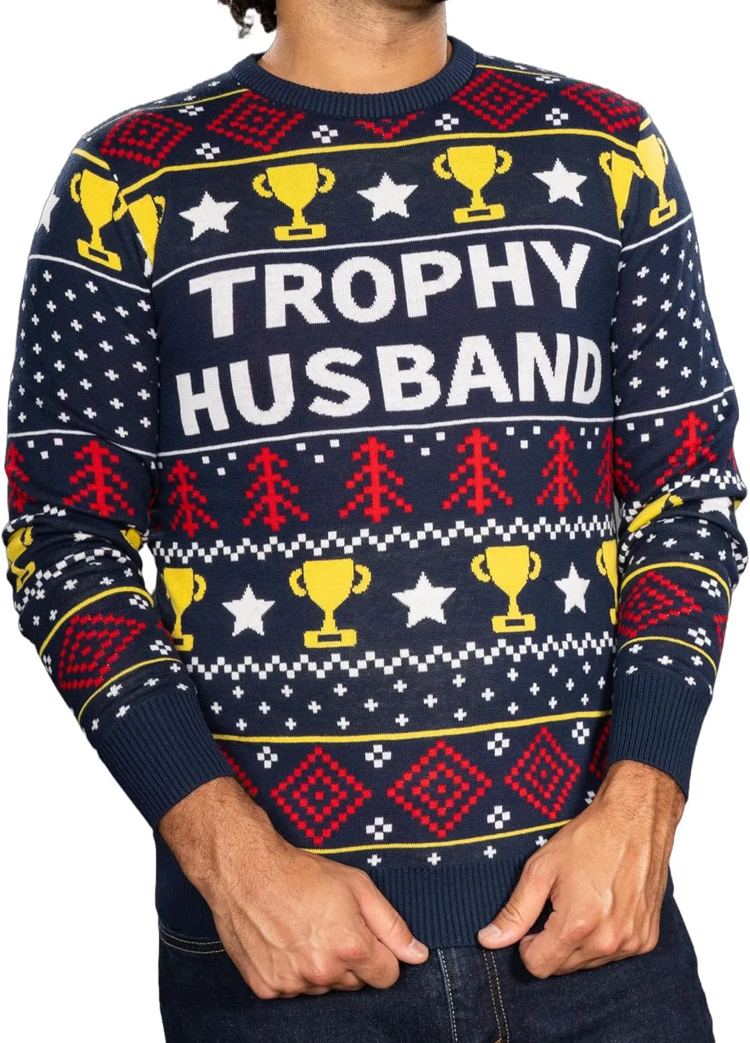 Trophy Husband and Wife Couple's Adult Unisex Funny Fully Knitted Long Sleeve Ugly Christmas Sweater