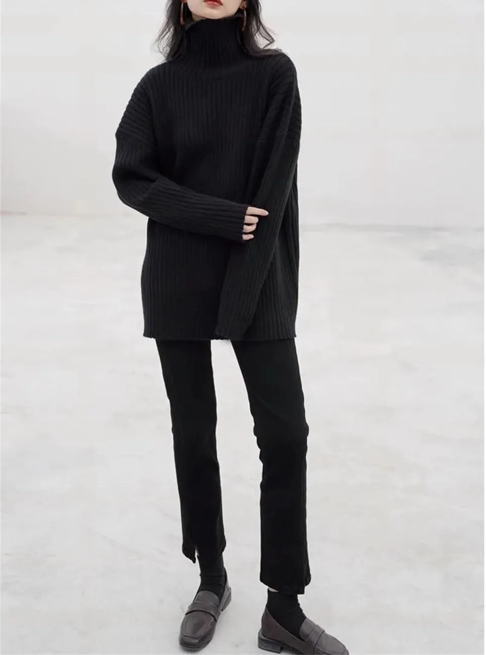 Women Loose Turtleneck Sweater Pullover Thick Medium Long Sweater Oversized Casual Sweater