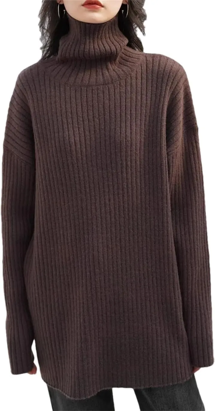 Women Loose Turtleneck Sweater Pullover Thick Medium Long Sweater Oversized Casual Sweater