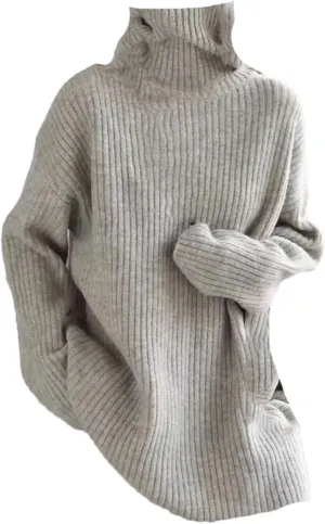 Women Loose Turtleneck Sweater Pullover Thick Medium Long Sweater Oversized Casual Sweater