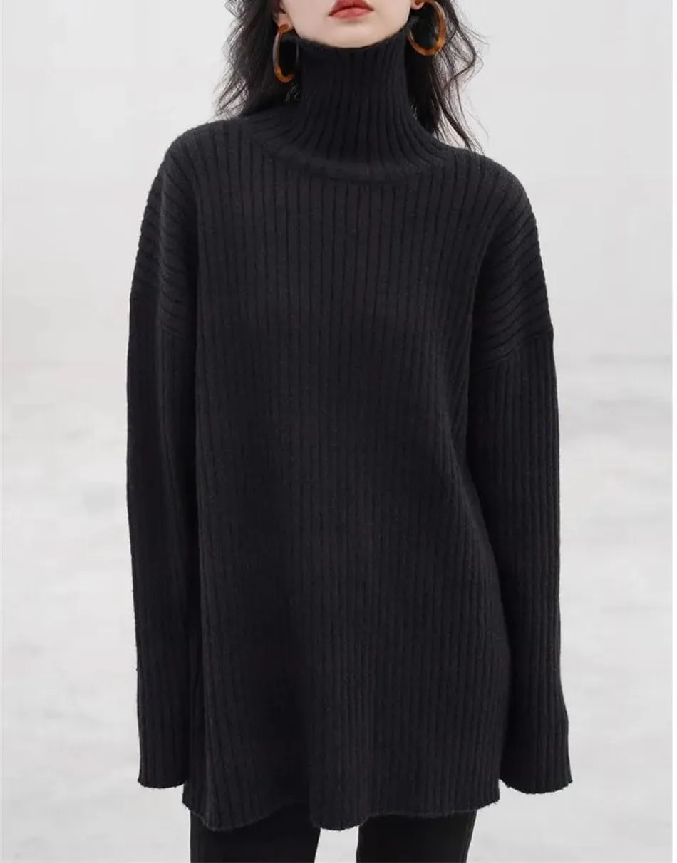 Women Loose Turtleneck Sweater Pullover Thick Medium Long Sweater Oversized Casual Sweater
