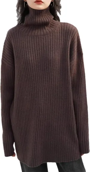 Women Loose Turtleneck Sweater Pullover Thick Medium Long Sweater Oversized Casual Sweater