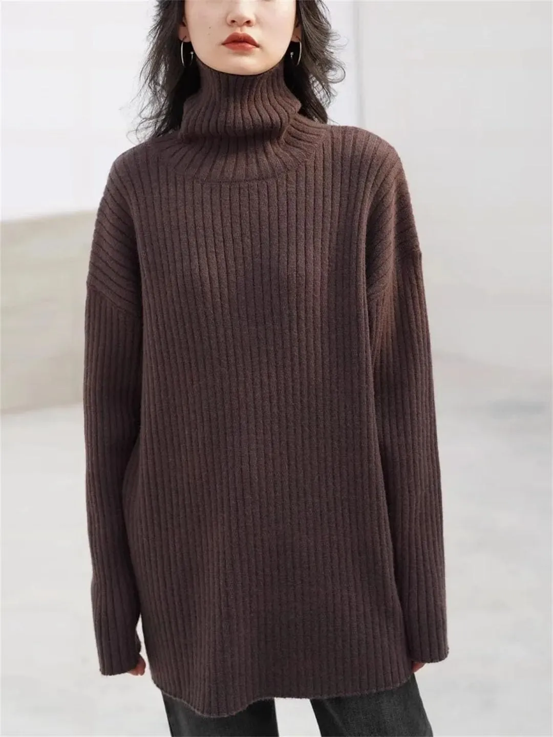 Women Loose Turtleneck Sweater Pullover Thick Medium Long Sweater Oversized Casual Sweater