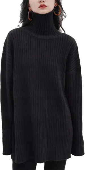 Women Loose Turtleneck Sweater Pullover Thick Medium Long Sweater Oversized Casual Sweater