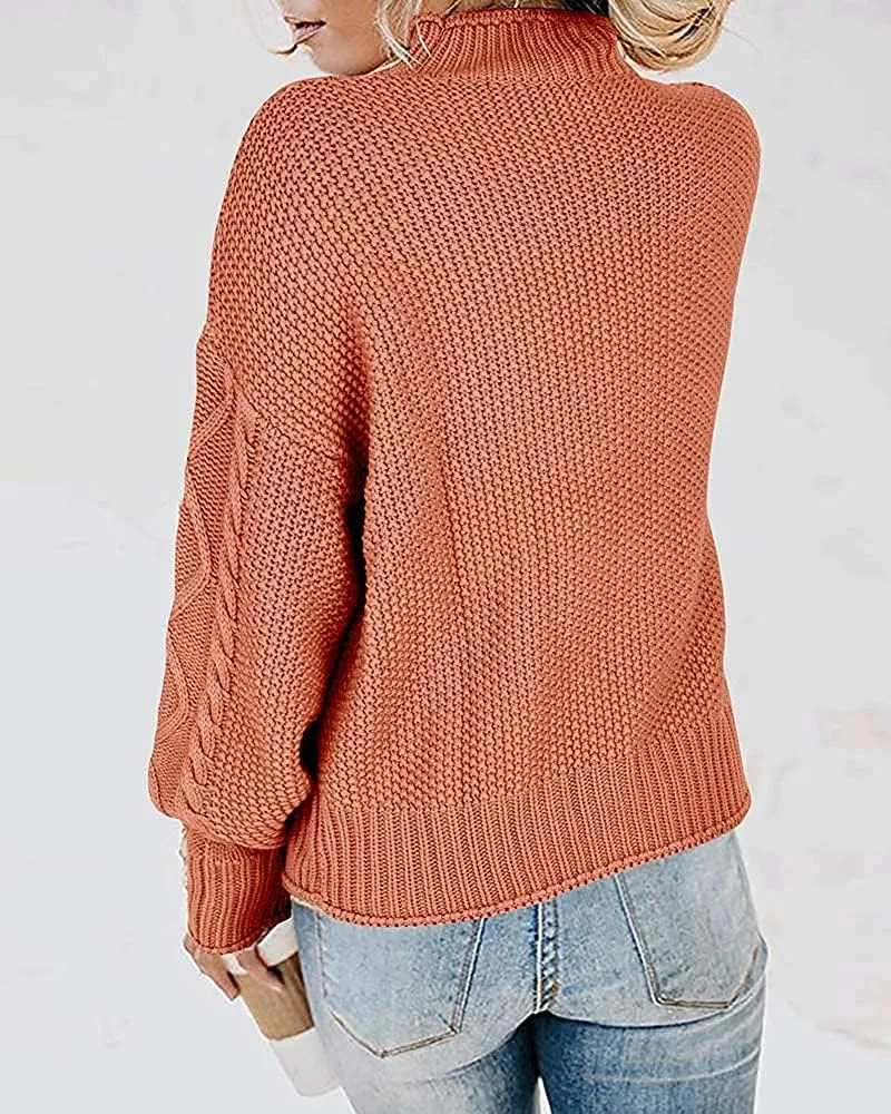 Womens Turtleneck Oversized Pullover Sweaters Cable Knit Batwing Long Sleeve Loose Fit Chunky Jumper Tops