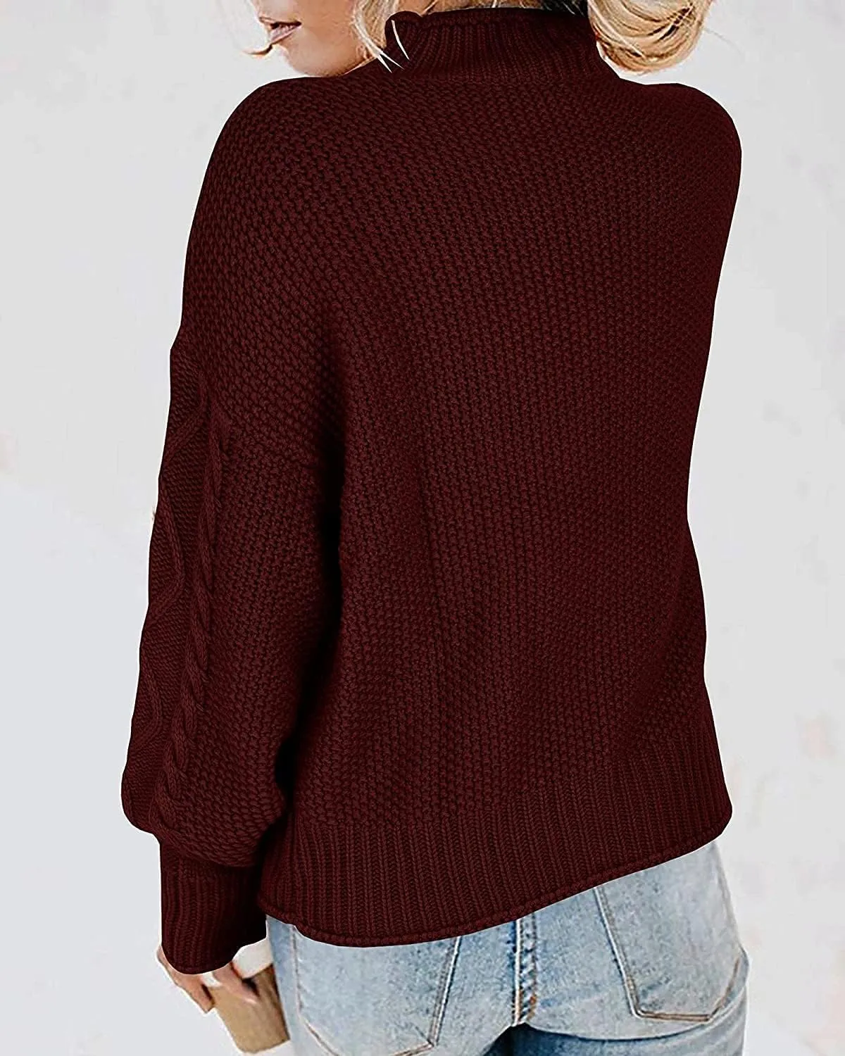 Womens Turtleneck Oversized Pullover Sweaters Cable Knit Batwing Long Sleeve Loose Fit Chunky Jumper Tops