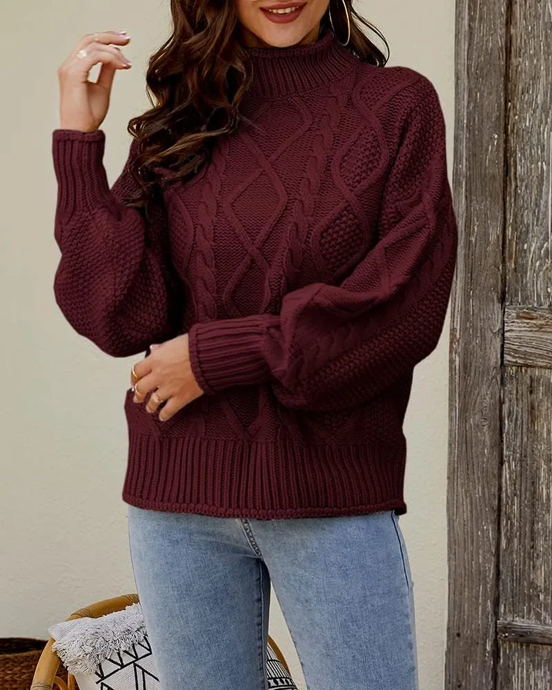 Womens Turtleneck Oversized Pullover Sweaters Cable Knit Batwing Long Sleeve Loose Fit Chunky Jumper Tops
