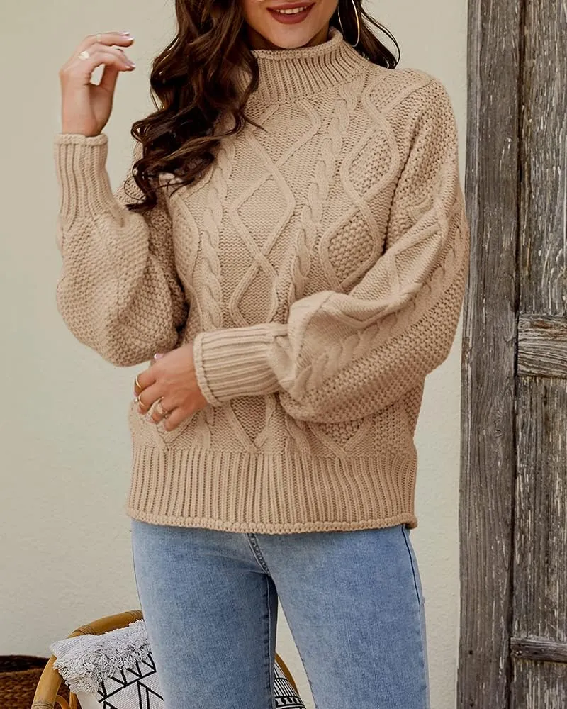 Womens Turtleneck Oversized Pullover Sweaters Cable Knit Batwing Long Sleeve Loose Fit Chunky Jumper Tops