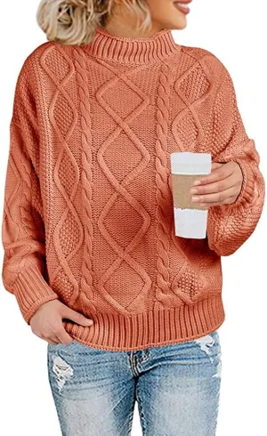 Womens Turtleneck Oversized Pullover Sweaters Cable Knit Batwing Long Sleeve Loose Fit Chunky Jumper Tops