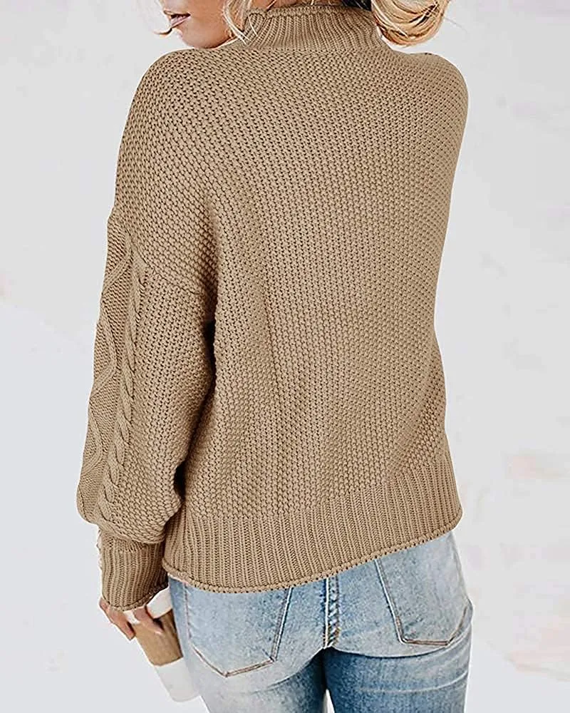 Womens Turtleneck Oversized Pullover Sweaters Cable Knit Batwing Long Sleeve Loose Fit Chunky Jumper Tops
