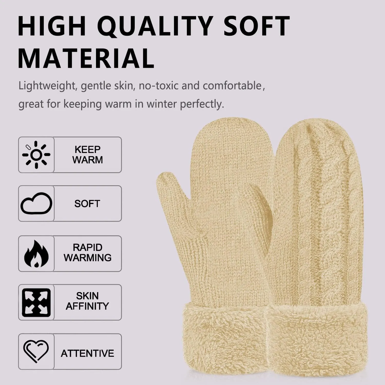 Women's Winter Gloves Warm Lining - Cozy Wool Knit Thick Gloves Mittens