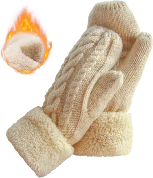Women's Winter Gloves Warm Lining - Cozy Wool Knit Thick Gloves Mittens