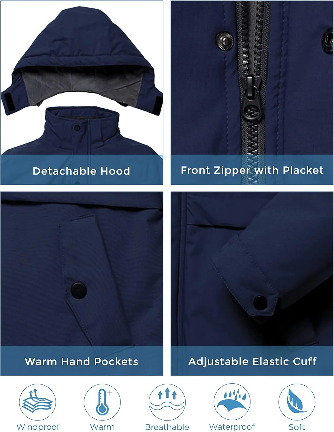 ZSHOW Boys' Waterproof Ski Jacket Hooded Fleece Lined Raincoat Warm Winter Coat
